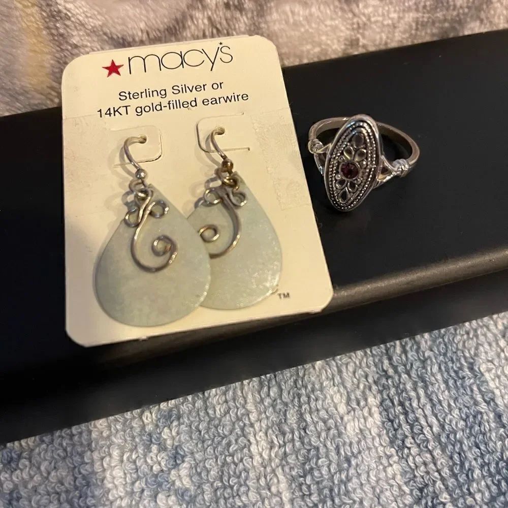 Sterling Macy’s earrings Avon silver tone ring size 5
